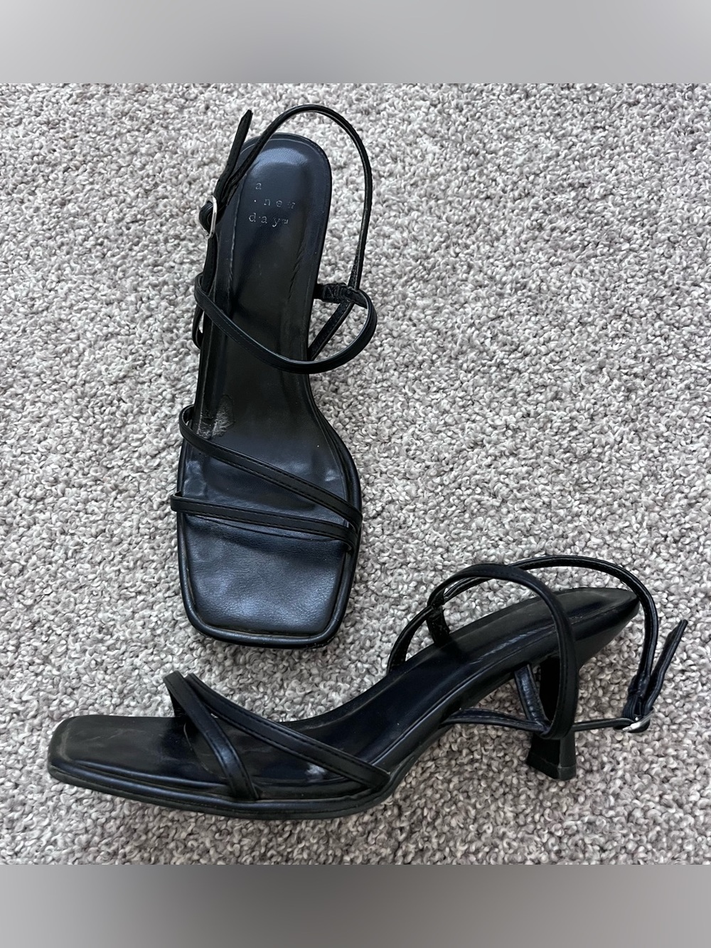 a new day Black Strappy Square-Toe Heeled Sandals